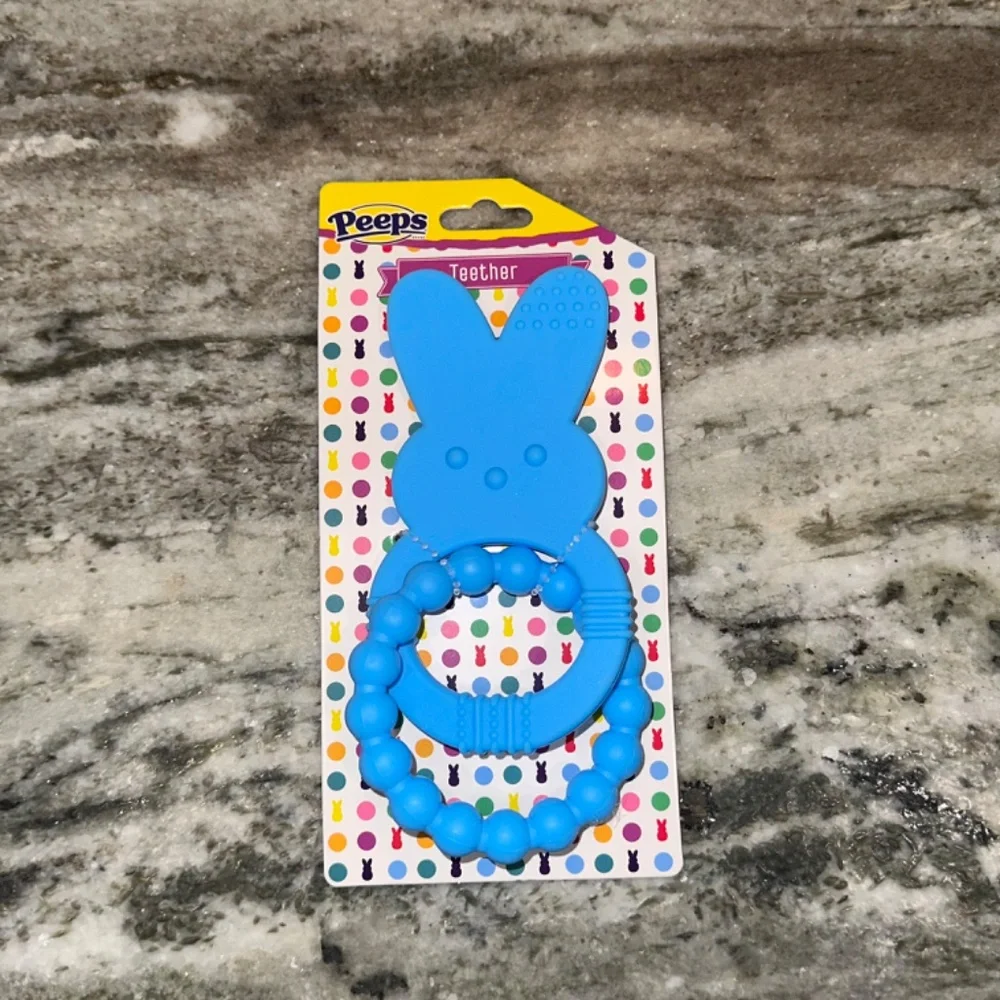 PEEPS Baby Bunny Rabbit BLUE Set Includes Baby Bib and Teether NEW